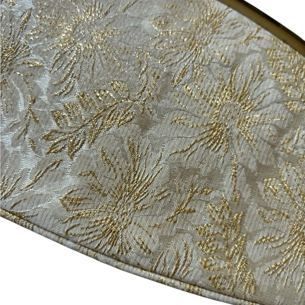 VTG Avon Kadin Gold Shimmer Floral Clutch Handbag Top Snap Satin Lining 10X5”